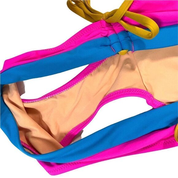 NEW‎ J. Crew Colorblock surf hipster bikini bottom Size M neon pink blue - Picture 8 of 8